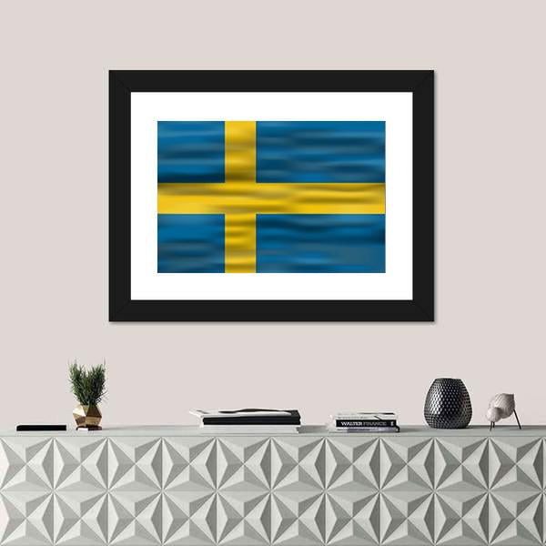Realistic Flag Of Sweden Canvas Wall Art-1 Piece-Framed Print-42" x 14"-Tiaracle