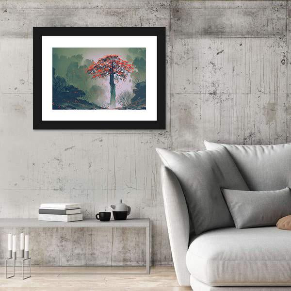 Red Autumn Tree Canvas Wall Art-5 Horizontal-Gallery Wrap-22" x 12"-Tiaracle