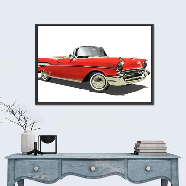 Red Car With An Open Top Canvas Wall Art-1 Piece-Floating Frame-24" x 16"-Tiaracle