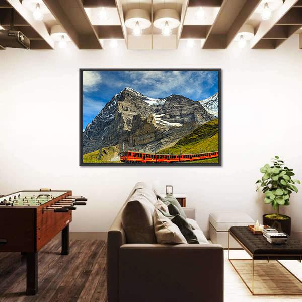 Red Electric Train Switzerland Canvas Wall Art-3 Horizontal-Gallery Wrap-25" x 16"-Tiaracle