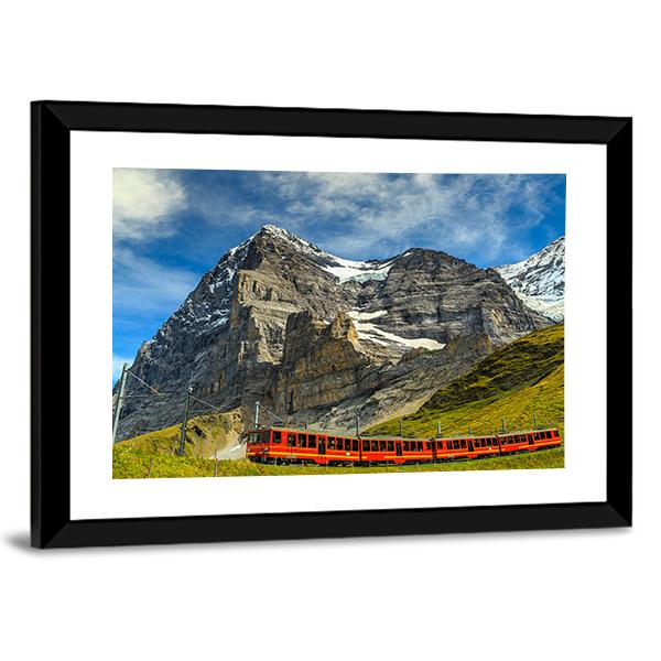 Red Electric Train Switzerland Canvas Wall Art-3 Horizontal-Gallery Wrap-25" x 16"-Tiaracle