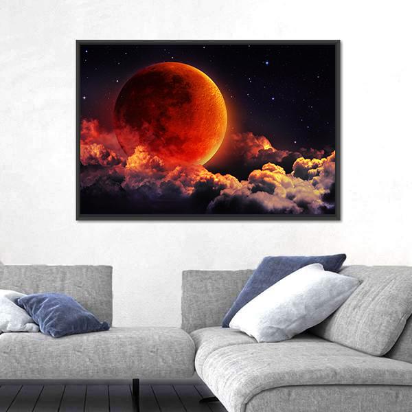 Red Planet With Clouds Canvas Wall Art-5 Horizontal-Gallery Wrap-22" x 12"-Tiaracle