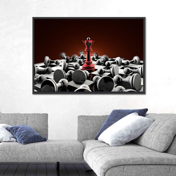 Red Queen And Gray Pawn Chess Canvas Wall Art-5 Horizontal-Gallery Wrap-22" x 12"-Tiaracle