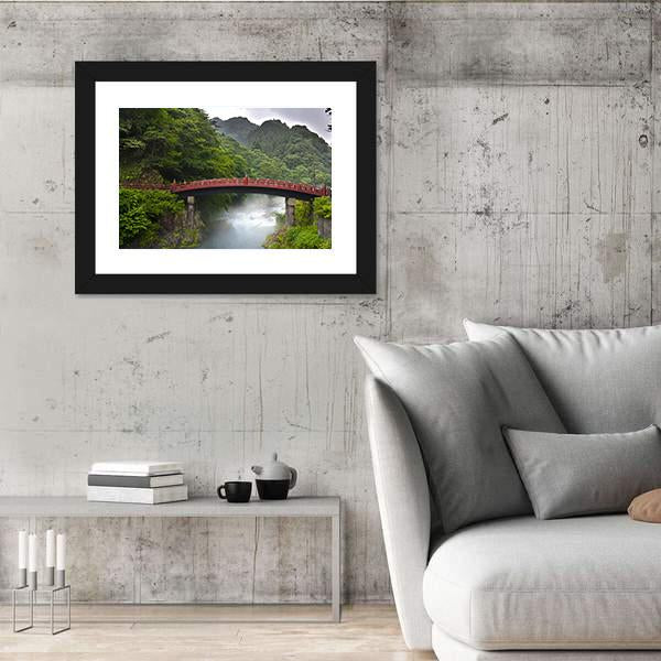 Red Sacred Bridge Shinkyo in Nikko Canvas Wall Art-5 Horizontal-Gallery Wrap-22" x 12"-Tiaracle