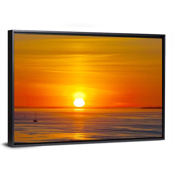 Red Sunset Over The Sea Canvas Wall Art-3 Horizontal-Gallery Wrap-25" x 16"-Tiaracle