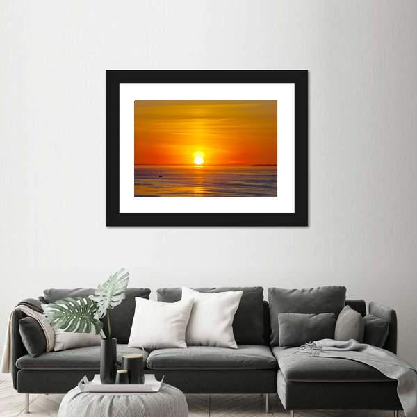 Red Sunset Over The Sea Canvas Wall Art-3 Horizontal-Gallery Wrap-25" x 16"-Tiaracle