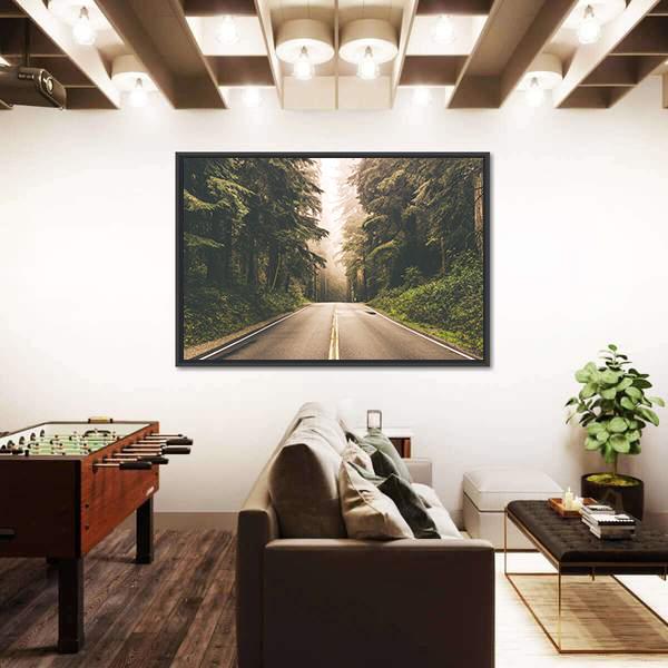 Redwood Forest Highway In California Canvas Wall Art-3 Horizontal-Gallery Wrap-25" x 16"-Tiaracle