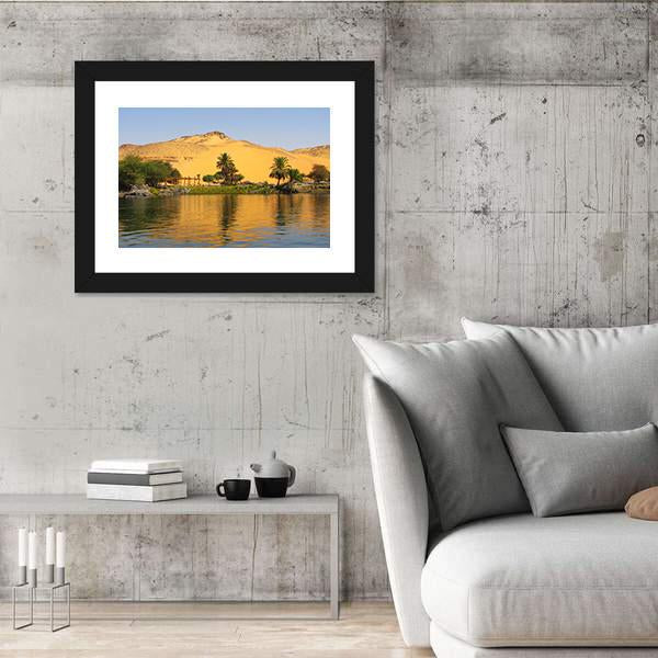 Reflection Of A Sand Dune Over The Nile River Canvas Wall Art-5 Horizontal-Gallery Wrap-22" x 12"-Tiaracle