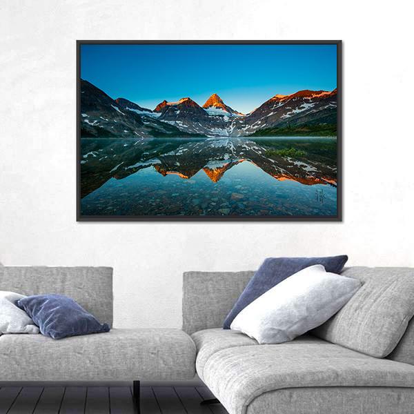 Reflection Of Mount Assiniboine On Magog Lake Canvas Wall Art-3 Horizontal-Gallery Wrap-25" x 16"-Tiaracle
