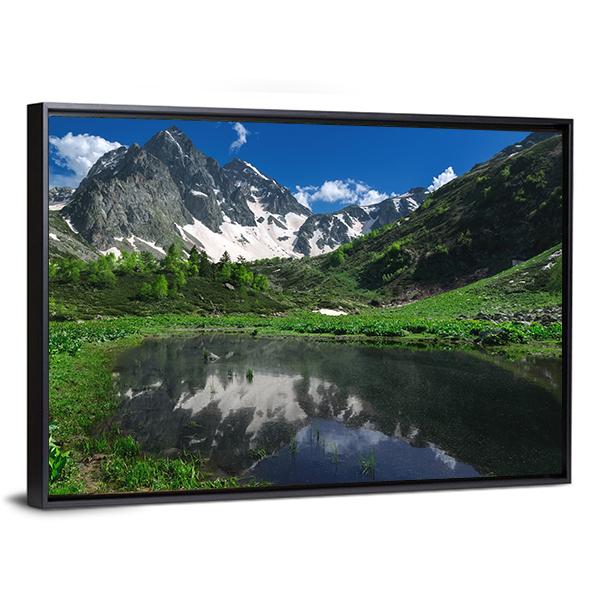 Reflection Of Snow Mountain Canvas Wall Art-5 Horizontal-Gallery Wrap-22" x 12"-Tiaracle