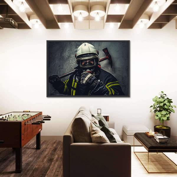 Rescue Firefighter In Safe Helmet Canvas Wall Art-5 Horizontal-Gallery Wrap-22" x 12"-Tiaracle