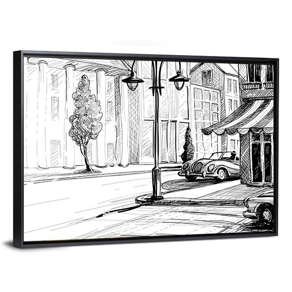 Retro City Sketch Canvas Wall Art-3 Horizontal-Gallery Wrap-25" x 16"-Tiaracle