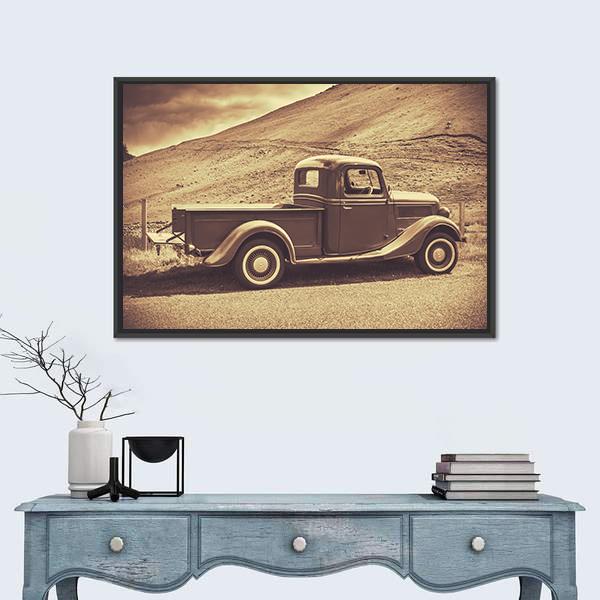 Retro Style Vintage Truck Canvas Wall Art-1 Piece-Floating Frame-24" x 16"-Tiaracle