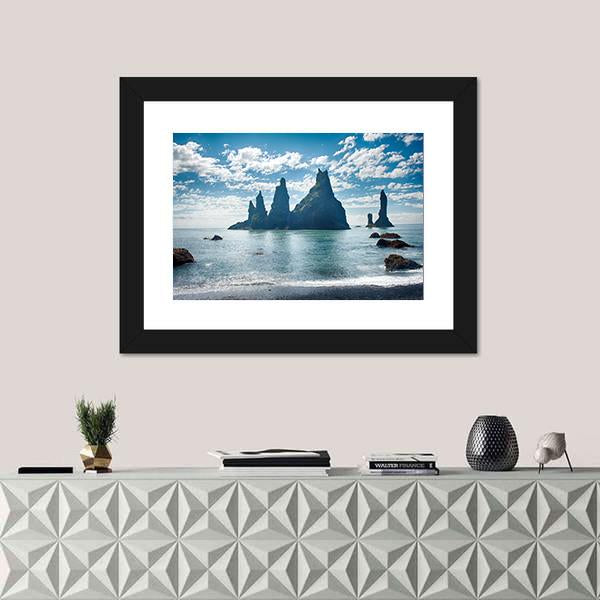 Reynisdrangar Rock Formations in Iceland Canvas Wall Art-1 Piece-Framed Print-30" x 20"-Tiaracle