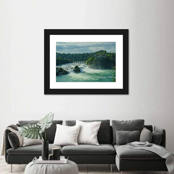 Rhine Falls With Laufen Castle In Zurich Canvas Wall Art-1 Piece-Framed Print-42" x 14"-Tiaracle