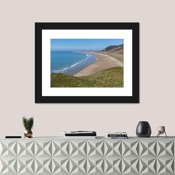 Rhossili Bay Beach Canvas Wall Art-1 Piece-Framed Print-20" x 16"-Tiaracle