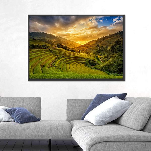 Rice Fields On Terrace Canvas Wall Art-5 Horizontal-Gallery Wrap-22" x 12"-Tiaracle