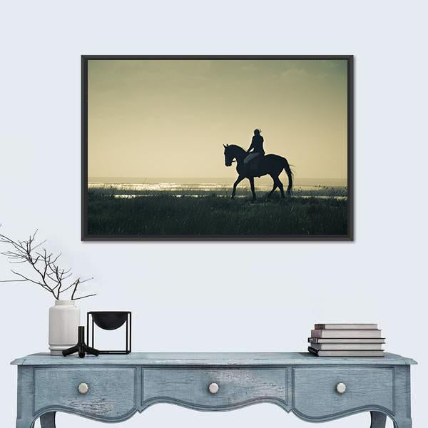 Rider Silhouette On Horseback Canvas Wall Art-5 Horizontal-Gallery Wrap-22" x 12"-Tiaracle