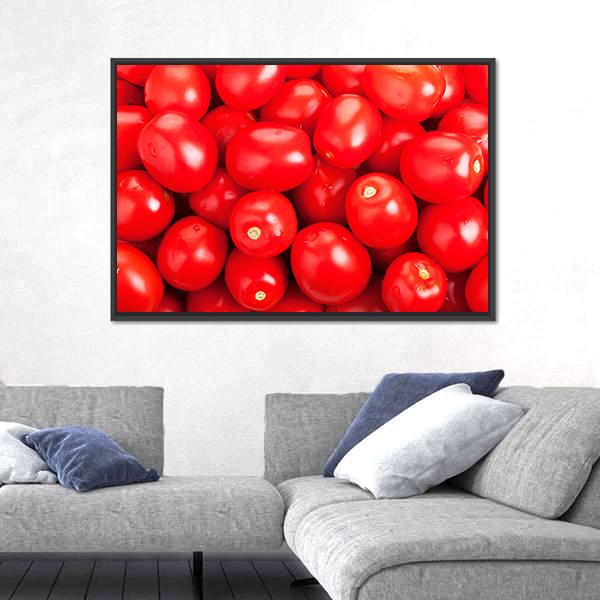 Ripe Red Tomatoes Canvas Wall Art-5 Horizontal-Gallery Wrap-22" x 12"-Tiaracle