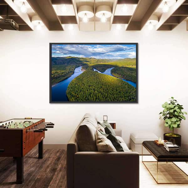 River And Forest Canvas Wall Art-1 Piece-Floating Frame-24" x 16"-Tiaracle