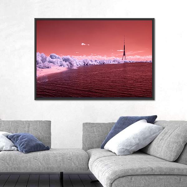 River Daugava In RIga With City Buildings Canvas Wall Art-5 Horizontal-Gallery Wrap-22" x 12"-Tiaracle