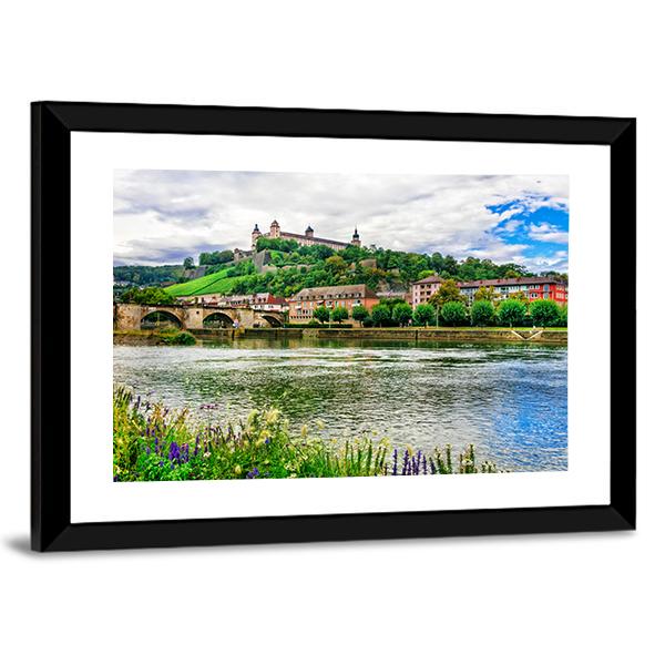 River Flows Near Wurzburg Town Germany Canvas Wall Art-3 Horizontal-Gallery Wrap-25" x 16"-Tiaracle