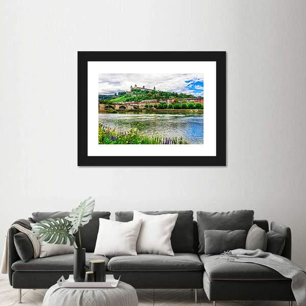 River Flows Near Wurzburg Town Germany Canvas Wall Art-3 Horizontal-Gallery Wrap-25" x 16"-Tiaracle