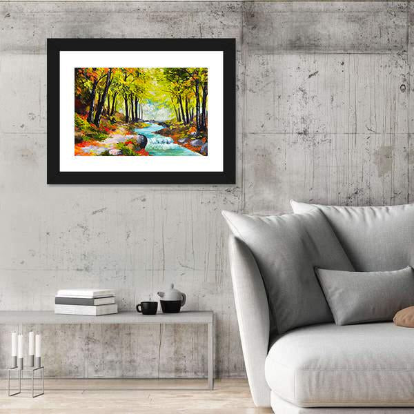 River In Autumn Forest Canvas Wall Art-5 Horizontal-Gallery Wrap-22" x 12"-Tiaracle