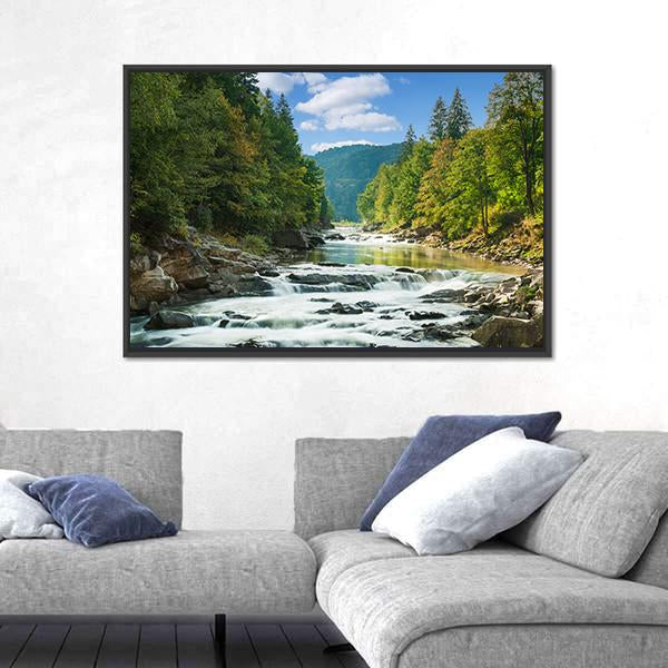 River In Forest Canvas Wall Art-3 Horizontal-Gallery Wrap-25" x 16"-Tiaracle