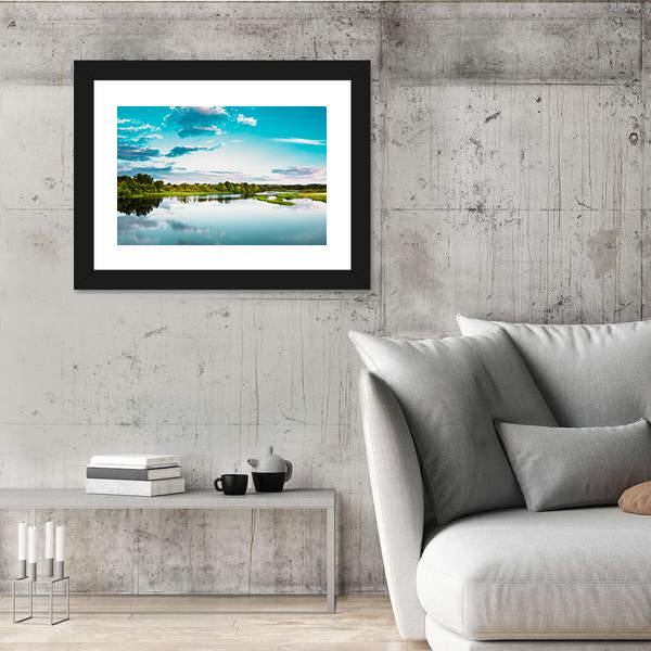 River Landscape In Belarus Canvas Wall Art-3 Horizontal-Gallery Wrap-25" x 16"-Tiaracle