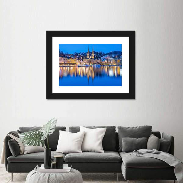 River Reuss With Church Of Saint Leodegar In Luzern Canvas Wall Art-3 Horizontal-Gallery Wrap-25" x 16"-Tiaracle