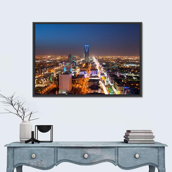 Riyadh Skyline At Night Canvas Wall Art-1 Piece-Floating Frame-24" x 16"-Tiaracle