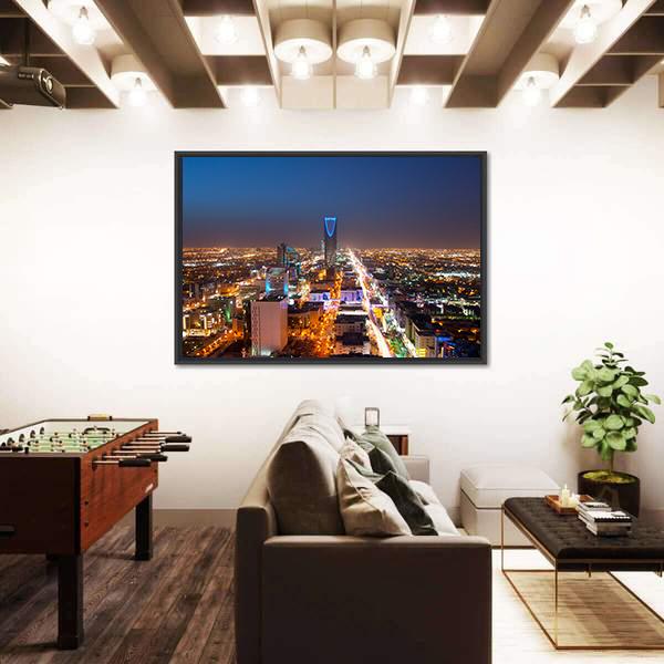 Riyadh Skyline At Night Canvas Wall Art-1 Piece-Floating Frame-36" x 24"-Tiaracle