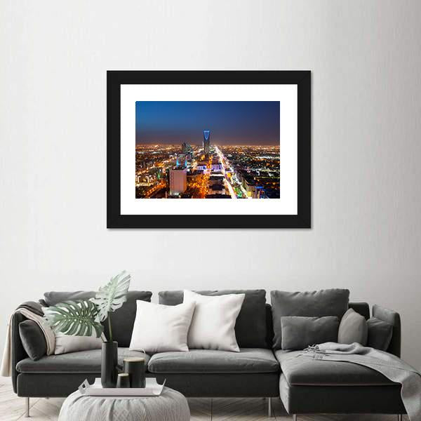 Riyadh Skyline At Night Canvas Wall Art-1 Piece-Framed Print-42" x 14"-Tiaracle