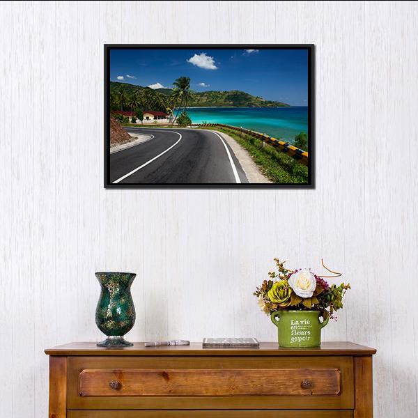 Road Along Tropical Coastline Canvas Wall Art-1 Piece-Floating Frame-36" x 24"-Tiaracle