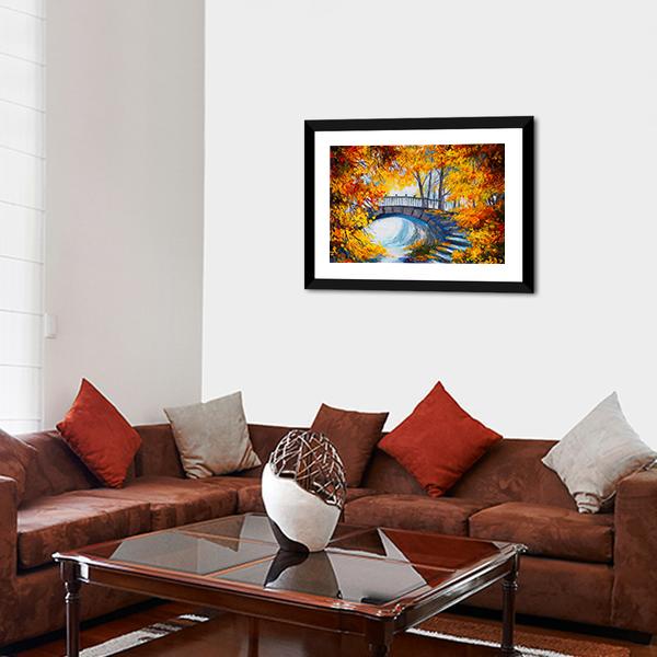 Road And Bridge In Autumn Forest Canvas Wall Art-1 Piece-Framed Print-20" x 16"-Tiaracle