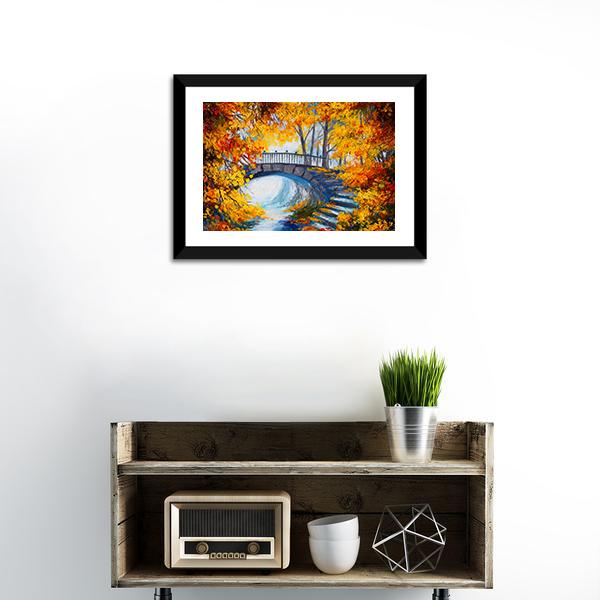 Road And Bridge In Autumn Forest Canvas Wall Art-3 Horizontal-Gallery Wrap-25" x 16"-Tiaracle
