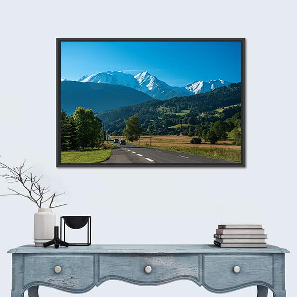 Road Between Fields Near The Mont Blanc Canvas Wall Art-1 Piece-Floating Frame-24" x 16"-Tiaracle