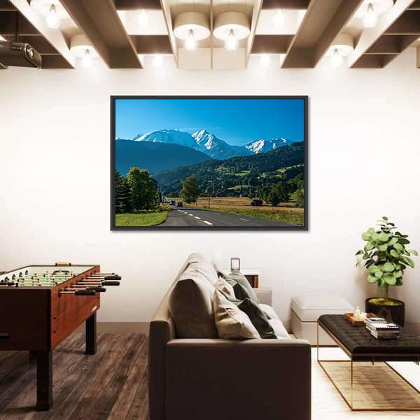 Road Between Fields Near The Mont Blanc Canvas Wall Art-3 Horizontal-Gallery Wrap-25" x 16"-Tiaracle