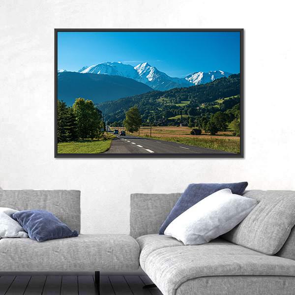 Road Between Fields Near The Mont Blanc Canvas Wall Art-3 Horizontal-Gallery Wrap-25" x 16"-Tiaracle