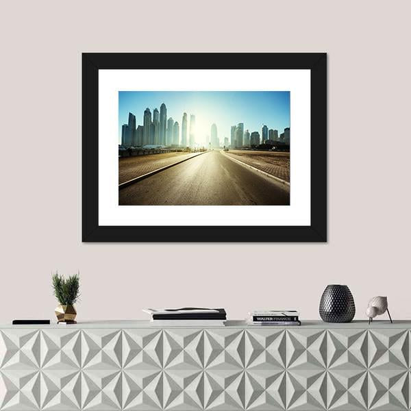 Road In Dubai Canvas Wall Art-1 Piece-Framed Print-20" x 16"-Tiaracle