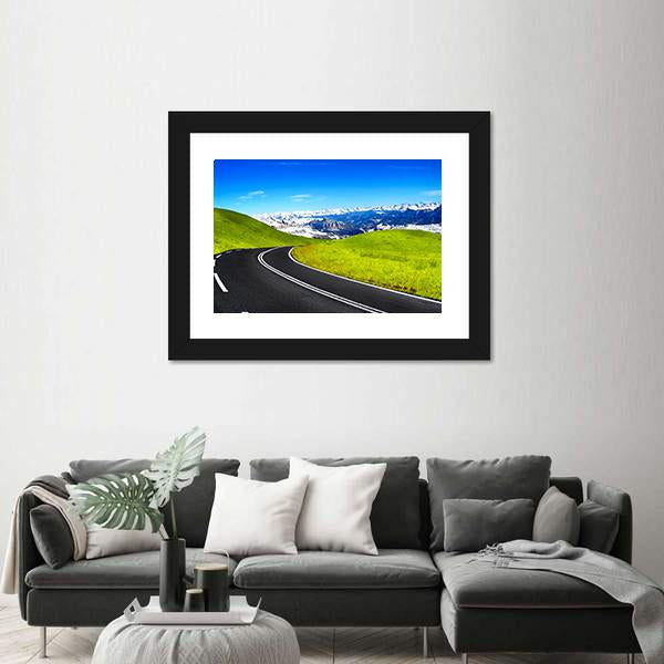 Road Leading To Mountain Canvas Wall Art-1 Piece-Framed Print-30" x 20"-Tiaracle