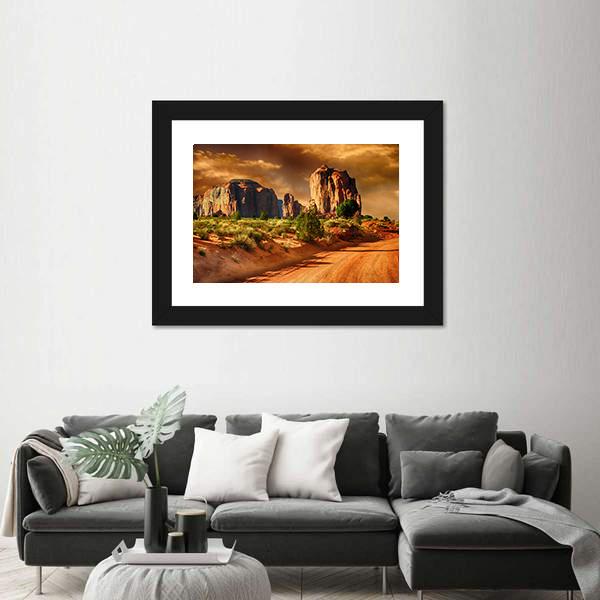 Road Through Monument Valley Arizona Canvas Wall Art-5 Horizontal-Gallery Wrap-22" x 12"-Tiaracle