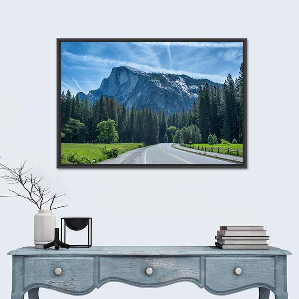 Road To Half Dome In Yosemite Valley Canvas Wall Art-1 Piece-Floating Frame-36" x 24"-Tiaracle