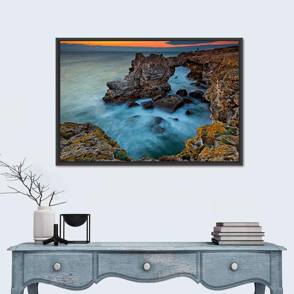 Rock Formation Arch In Bulgaria Canvas Wall Art-1 Piece-Floating Frame-24" x 16"-Tiaracle