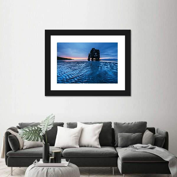 Rock In The Sea In Iceland Canvas Wall Art-1 Piece-Framed Print-20" x 16"-Tiaracle