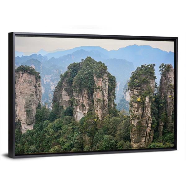 Rock Mountains At Zhangjiajie National Park In China Canvas Wall Art-3 Horizontal-Gallery Wrap-25" x 16"-Tiaracle