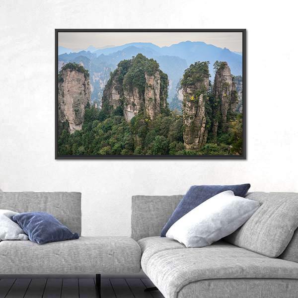 Rock Mountains At Zhangjiajie National Park In China Canvas Wall Art-3 Horizontal-Gallery Wrap-25" x 16"-Tiaracle