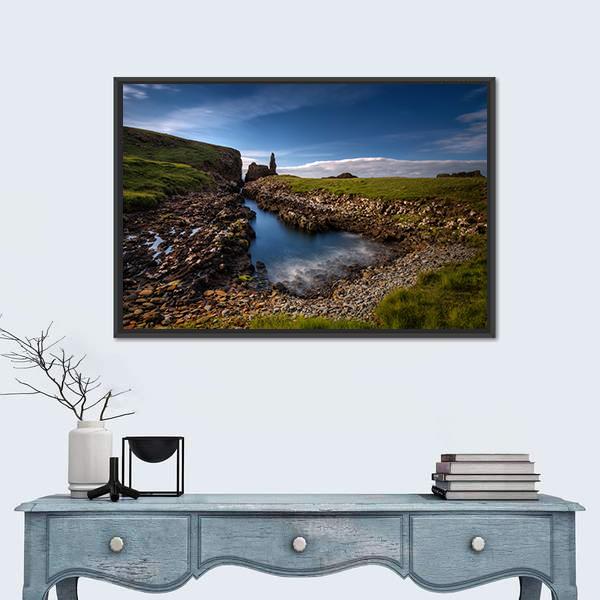 Rocky Coastline In Scotland Canvas Wall Art-1 Piece-Floating Frame-24" x 16"-Tiaracle
