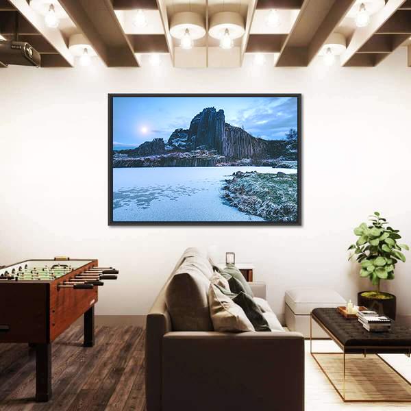 Rocky Hill Covered By Snow In Winter Canvas Wall Art-1 Piece-Floating Frame-24" x 16"-Tiaracle